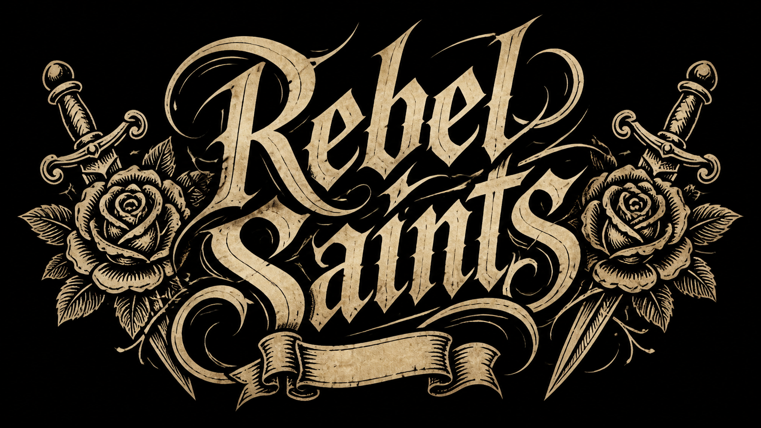 Rebel Saints tattoo style heavy metal band logo